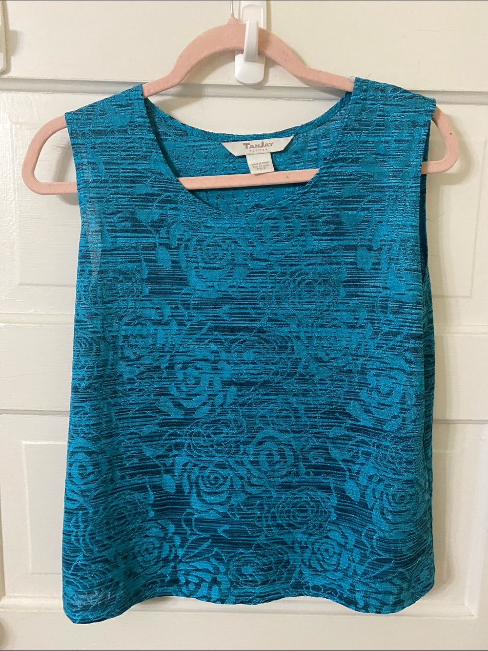 TanJay Teal Floral Jacquard Sleeveless Camisole